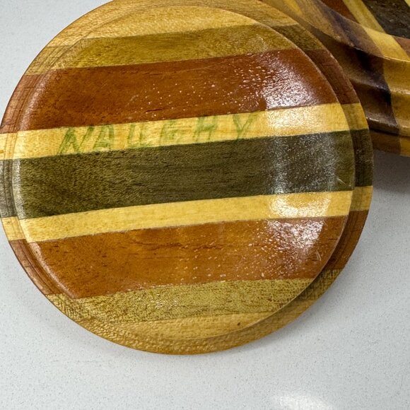 VTG Round Hand Turned Wooden Bowl Trinket Box Lid Multicoloured Jamaica *read* - Picture 5 of 8